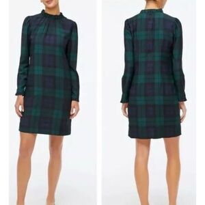 NWOT J Crew Ruffle Neck Long Sleeve dress Black Watch Tartan Plaid, Sz4 $118